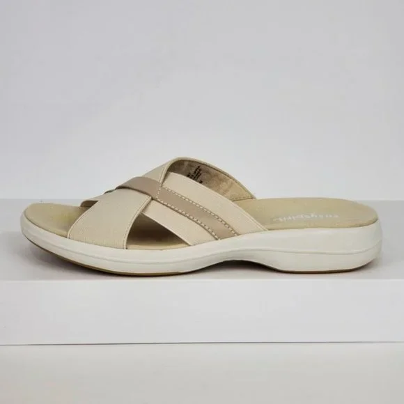 Easy Spirit Squint Beige Tan Fabric Leather Upper Slip On Sandal Size 6 1/2M - Picture 4 of 14